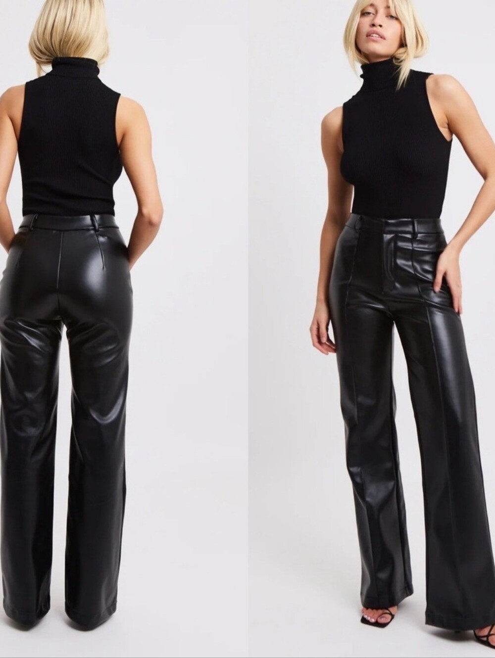 NWT ✨️ BECAUSE OF ALICE || BOA Leather Wide Leg Black Trousers